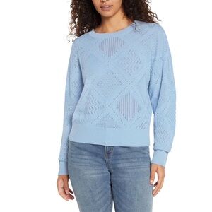 Express Light Blue Pointelle Knit Crew Neck Sweater XXL NWT